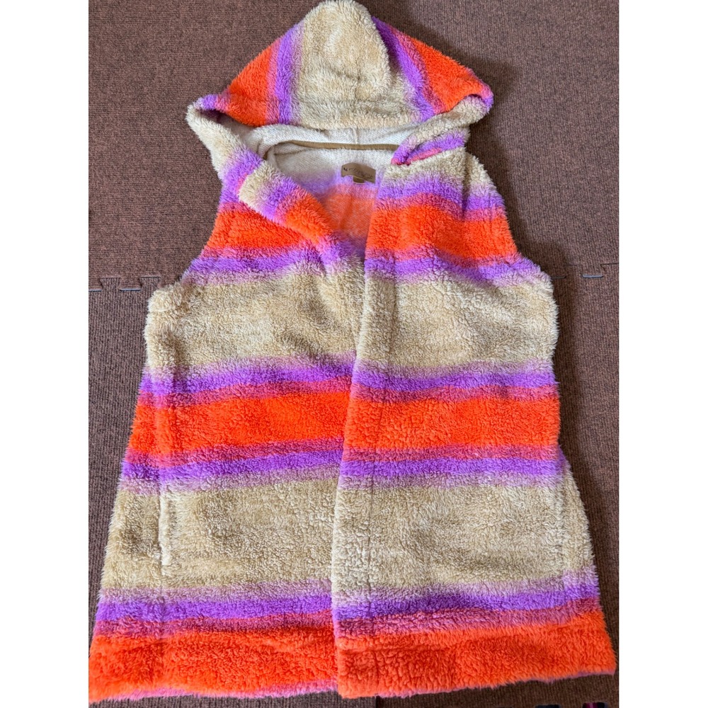 Koolaburra by UGG‎ Womens XL Striped Sherpa Fleece Hooded Vest Orange Purple Tan